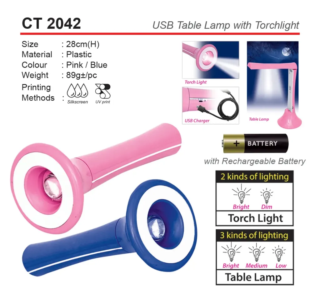 [CT-2042-BL] USB TABLE LAMP WITH TORCH LIGHT