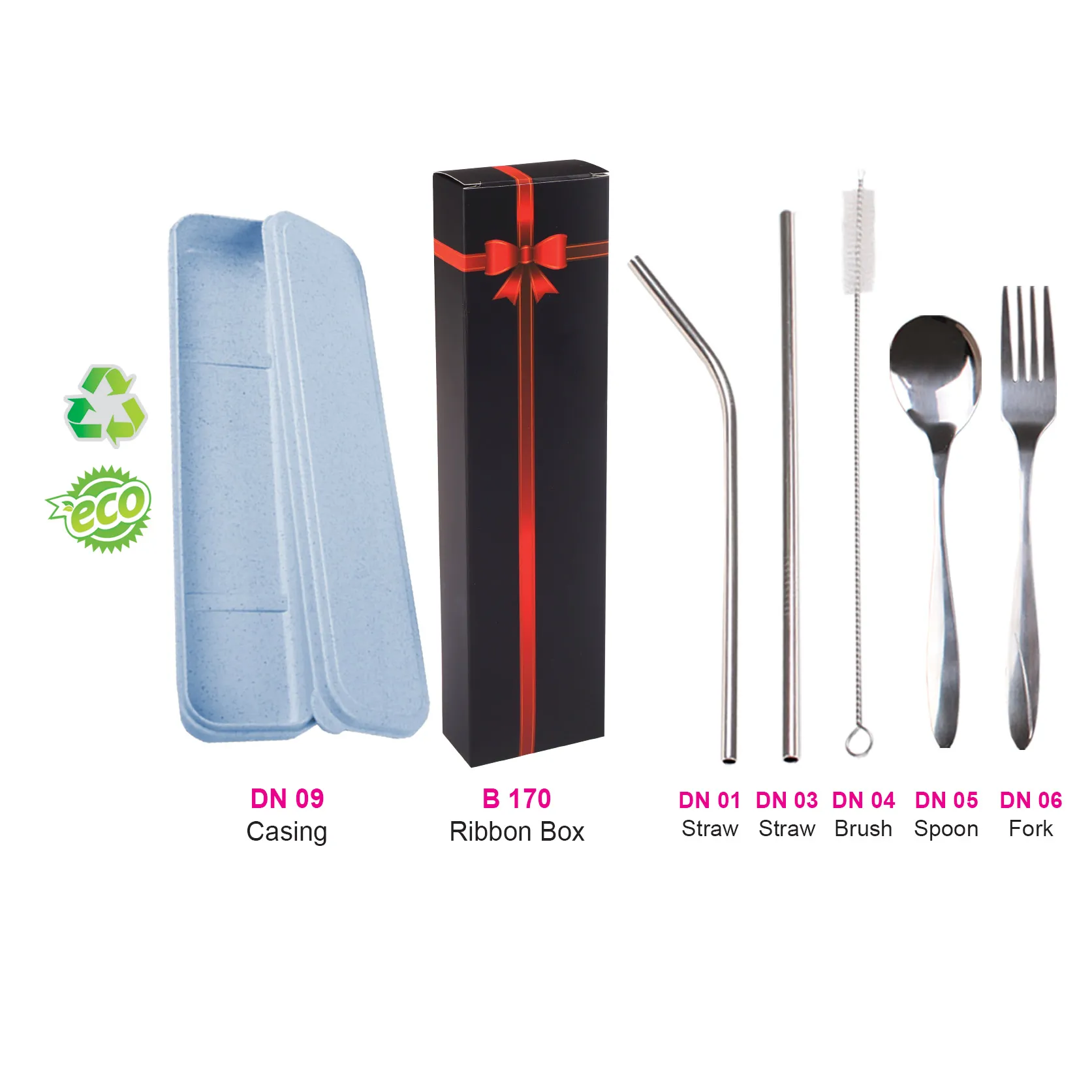STRAW & CUTLERY SET (5 IN 1)-BL