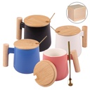 CERAMIC MUG W BAMBOO LID & SPOON